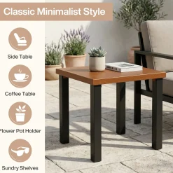 Square Outdoor Side Table, Weather Resistant Patio End Table with Metal Legs