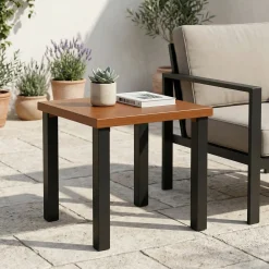 Square Outdoor Side Table, Weather Resistant Patio End Table with Metal Legs