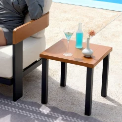 Square Outdoor Side Table, Weather Resistant Patio End Table with Metal Legs
