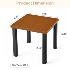 Square Outdoor Side Table, Weather Resistant Patio End Table with Metal Legs