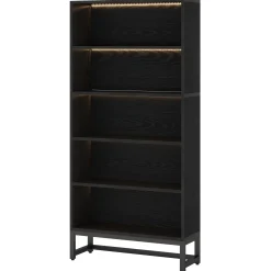 Tall Bookcase Black Bookshelf, 70.8” Large Bookcases Organizer with LED Lights