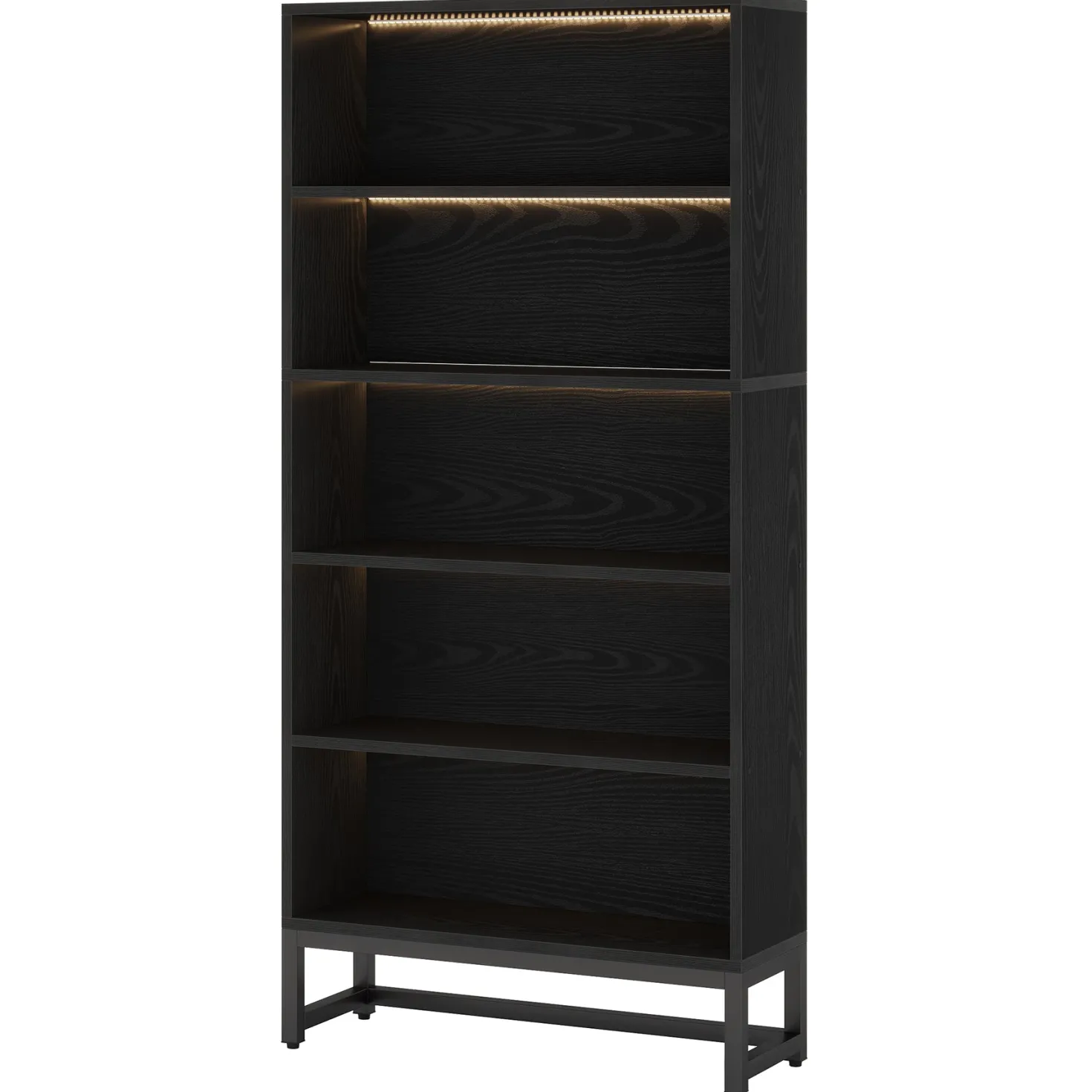 Tall Bookcase Black Bookshelf, 70.8” Large Bookcases Organizer with LED Lights