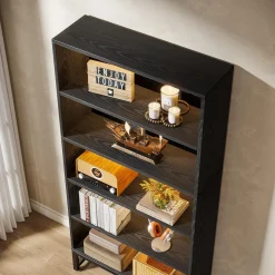 Tall Bookcase Black Bookshelf, 70.8” Large Bookcases Organizer with LED Lights