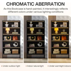 Tall Bookcase Black Bookshelf, 70.8” Large Bookcases Organizer with LED Lights