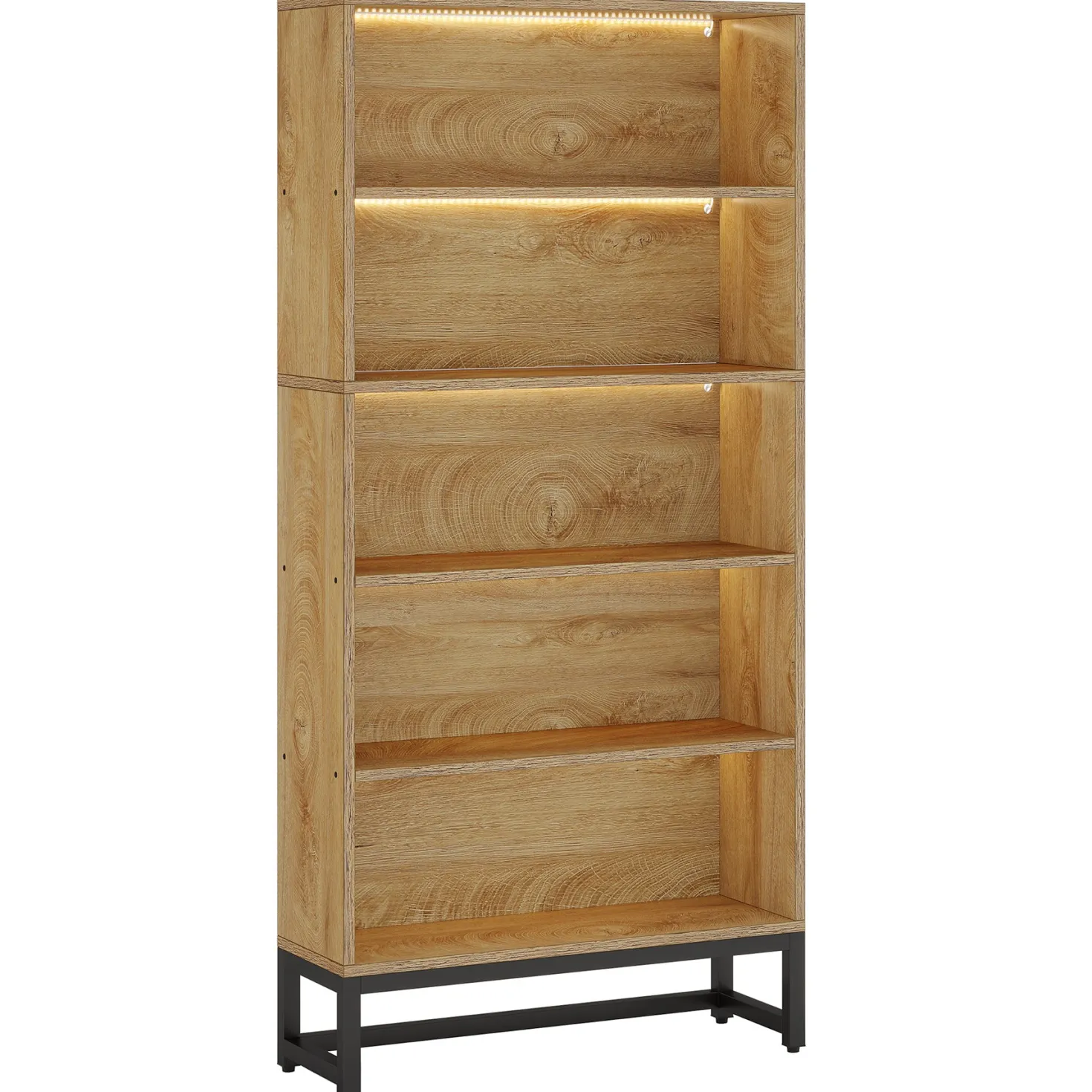 Tall Bookcase Black Bookshelf, 70.8” Large Bookcases Organizer with LED Lights