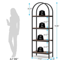 4-Tier / 5-Tier Bookshelf, Arched Bookcase Display Rack with Storage Shelves