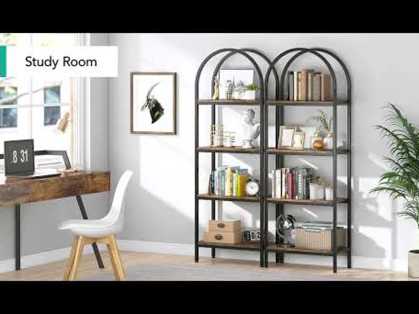 4-Tier / 5-Tier Bookshelf, Arched Bookcase Display Rack with Storage Shelves