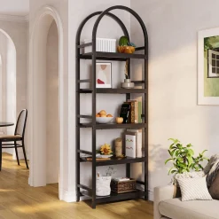 4-Tier / 5-Tier Bookshelf, Arched Bookcase Display Rack with Storage Shelves