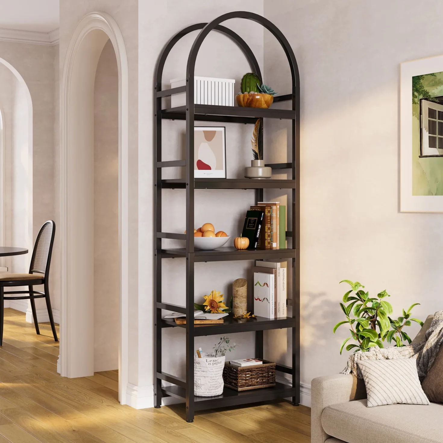 4-Tier / 5-Tier Bookshelf, Arched Bookcase Display Rack with Storage Shelves