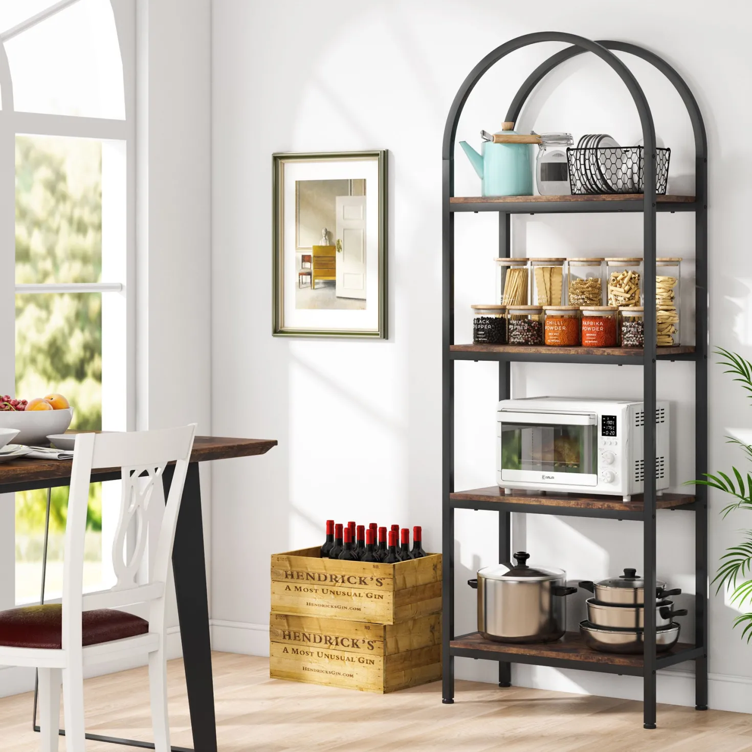 4-Tier / 5-Tier Bookshelf, Arched Bookcase Display Rack with Storage Shelves