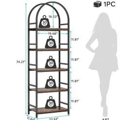 4-Tier / 5-Tier Bookshelf, Arched Bookcase Display Rack with Storage Shelves