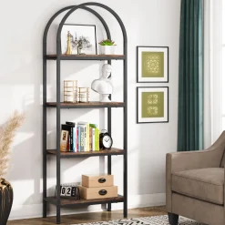 4-Tier / 5-Tier Bookshelf, Arched Bookcase Display Rack with Storage Shelves