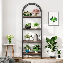 4-Tier / 5-Tier Bookshelf, Arched Bookcase Display Rack with Storage Shelves
