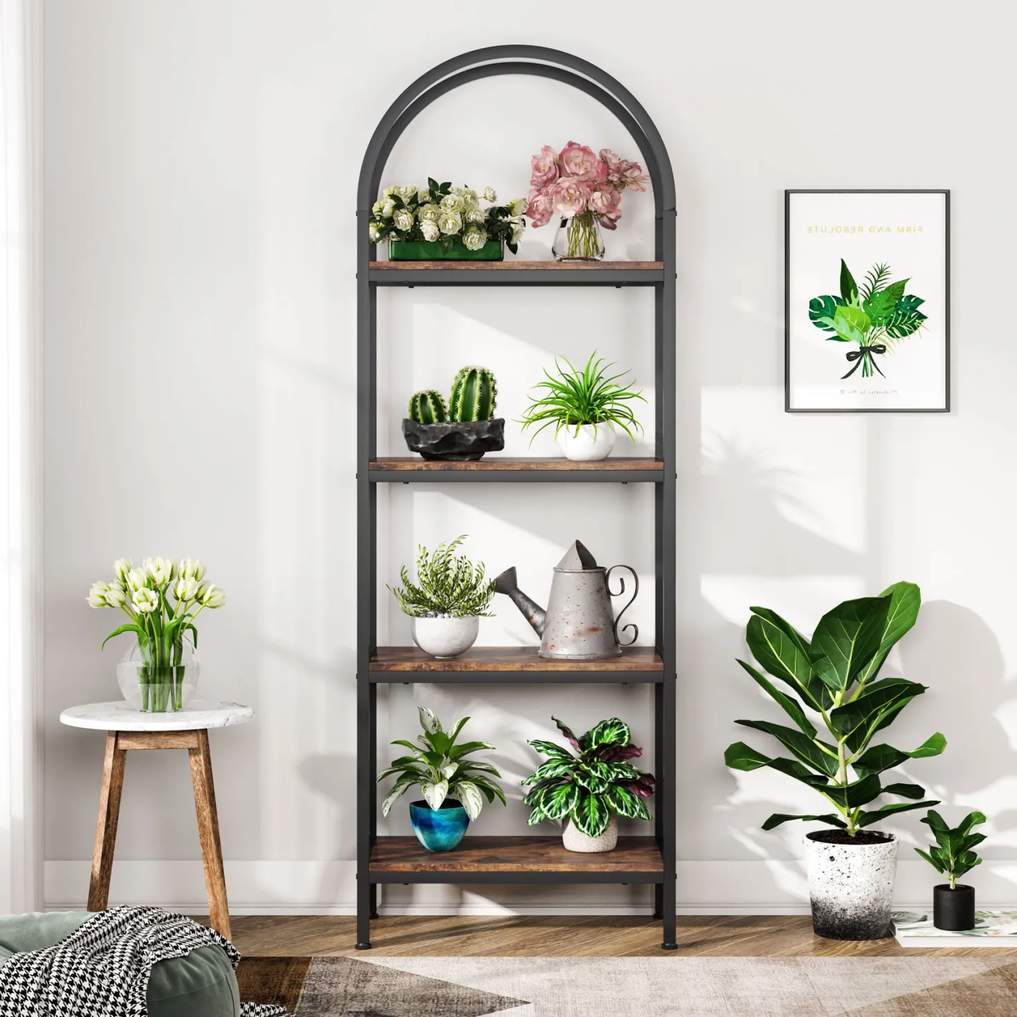 4-Tier / 5-Tier Bookshelf, Arched Bookcase Display Rack with Storage Shelves