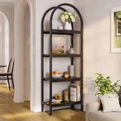 4-Tier / 5-Tier Bookshelf, Arched Bookcase Display Rack with Storage Shelves