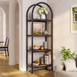 4-Tier / 5-Tier Bookshelf, Arched Bookcase Display Rack with Storage Shelves