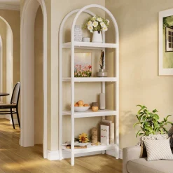 4-Tier / 5-Tier Bookshelf, Arched Bookcase Display Rack with Storage Shelves