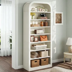 8-Tier Arched Bookshelf, 74” Tall Bookcase Open Display Shelf for Home Office