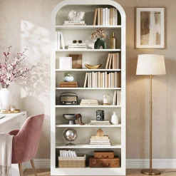 8-Tier Arched Bookshelf, 74” Tall Bookcase Open Display Shelf for Home Office