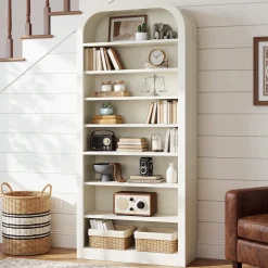 8-Tier Arched Bookshelf, 74” Tall Bookcase Open Display Shelf for Home Office