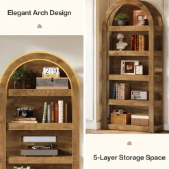 5-Tier Arched Bookshelf, 71" Tall Rack Bookcase Display Shelf for Home Office