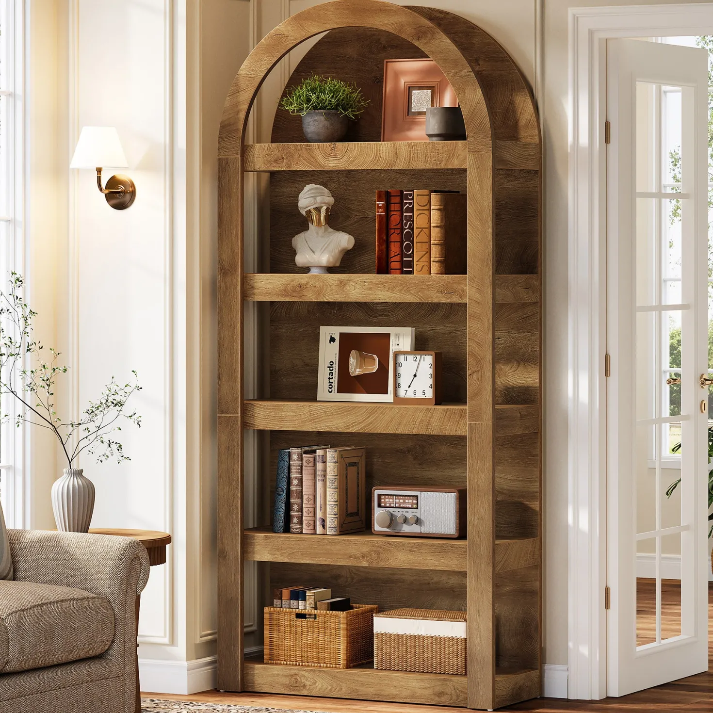 5-Tier Arched Bookshelf, 71" Tall Rack Bookcase Display Shelf for Home Office