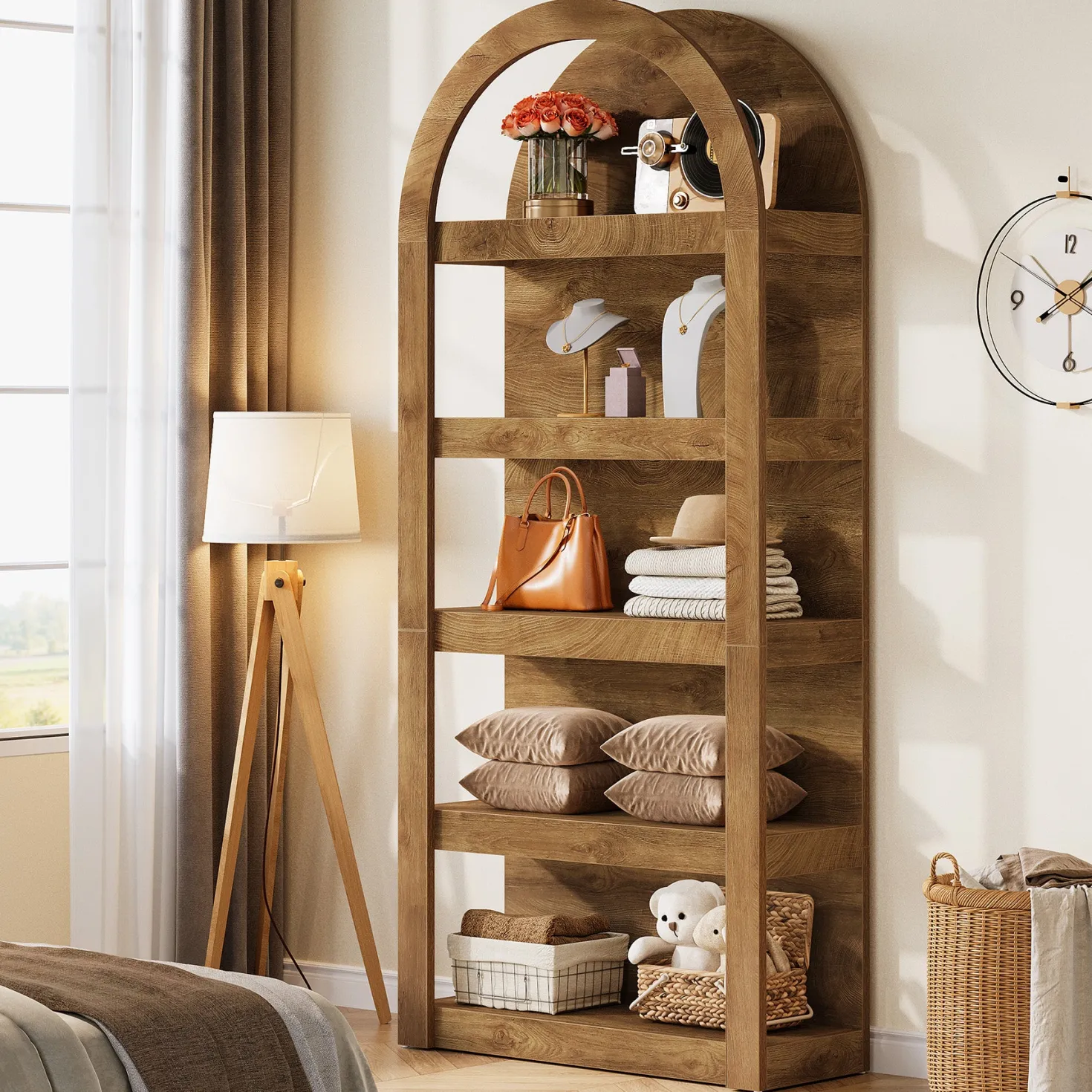 5-Tier Arched Bookshelf, 71" Tall Rack Bookcase Display Shelf for Home Office
