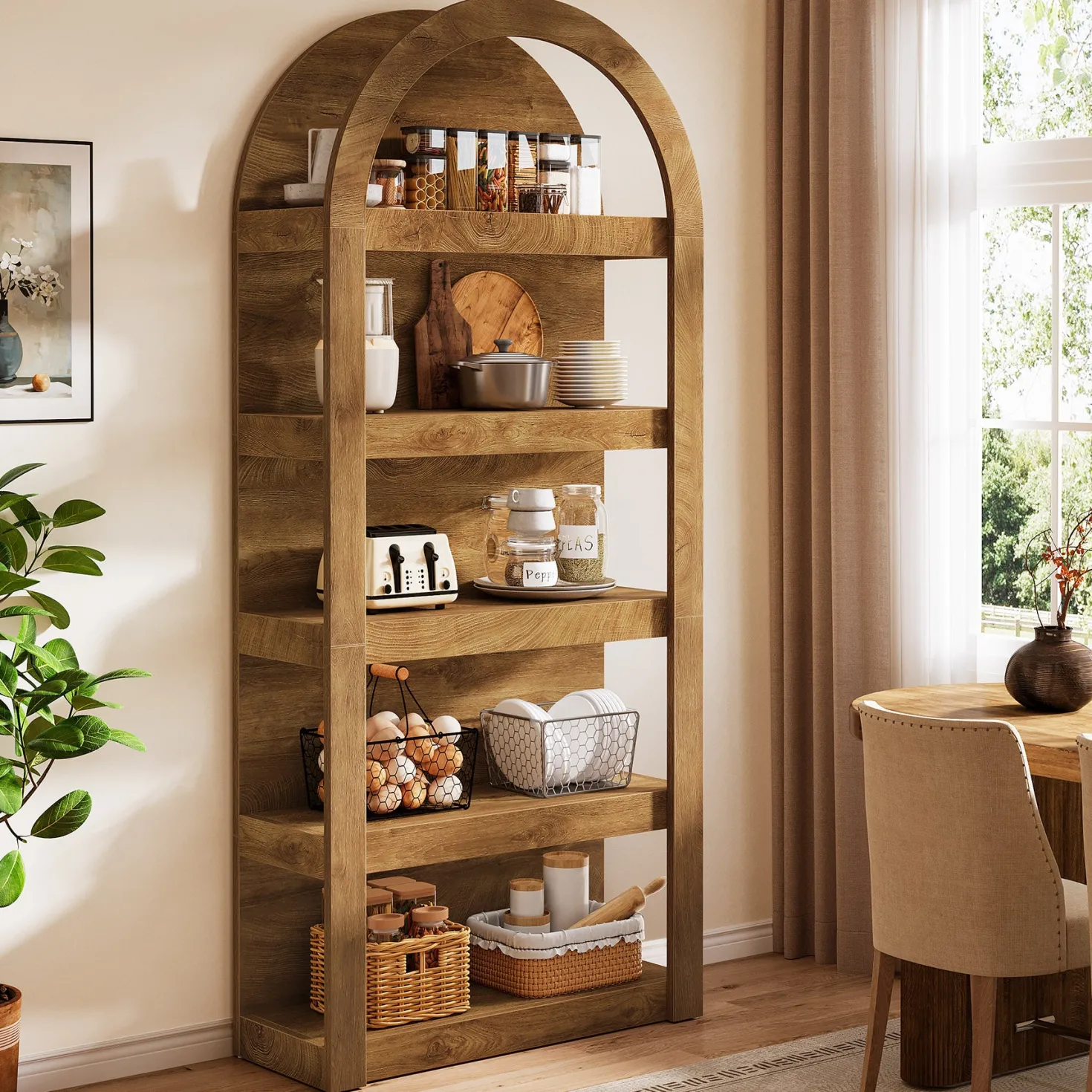5-Tier Arched Bookshelf, 71" Tall Rack Bookcase Display Shelf for Home Office