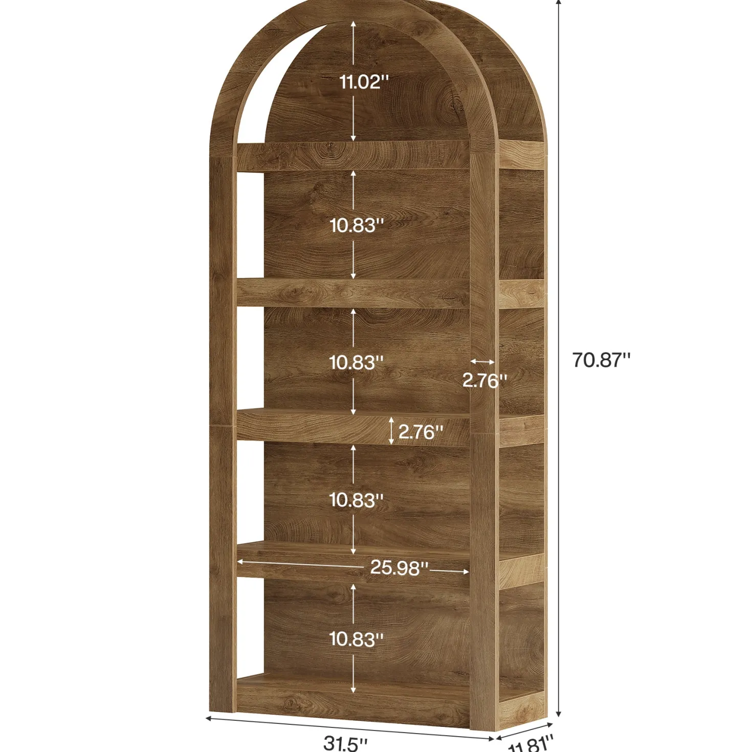 5-Tier Arched Bookshelf, 71" Tall Rack Bookcase Display Shelf for Home Office
