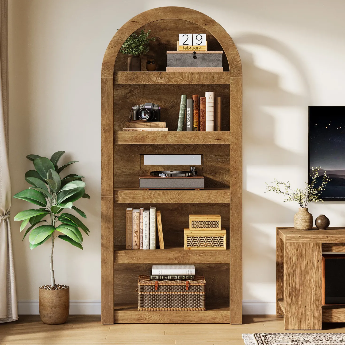 5-Tier Arched Bookshelf, 71" Tall Rack Bookcase Display Shelf for Home Office