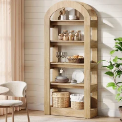 5-Tier Arched Bookshelf, Tall Bookcase Display Shelf for Living Room
