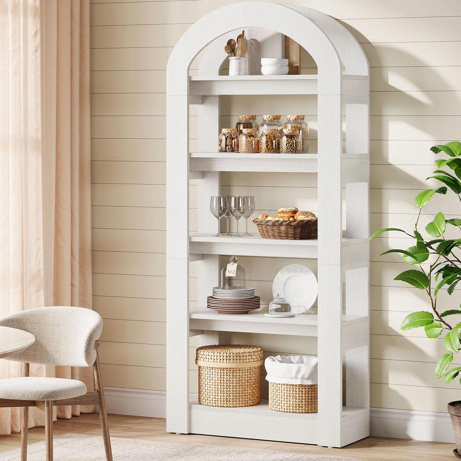 5-Tier Arched Bookshelf, Tall Bookcase Display Shelf for Living Room