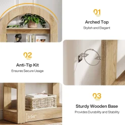 5-Tier Arched Bookshelf, Tall Bookcase Display Shelf for Living Room