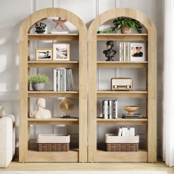 5-Tier Arched Bookshelf, Tall Bookcase Display Shelf for Living Room