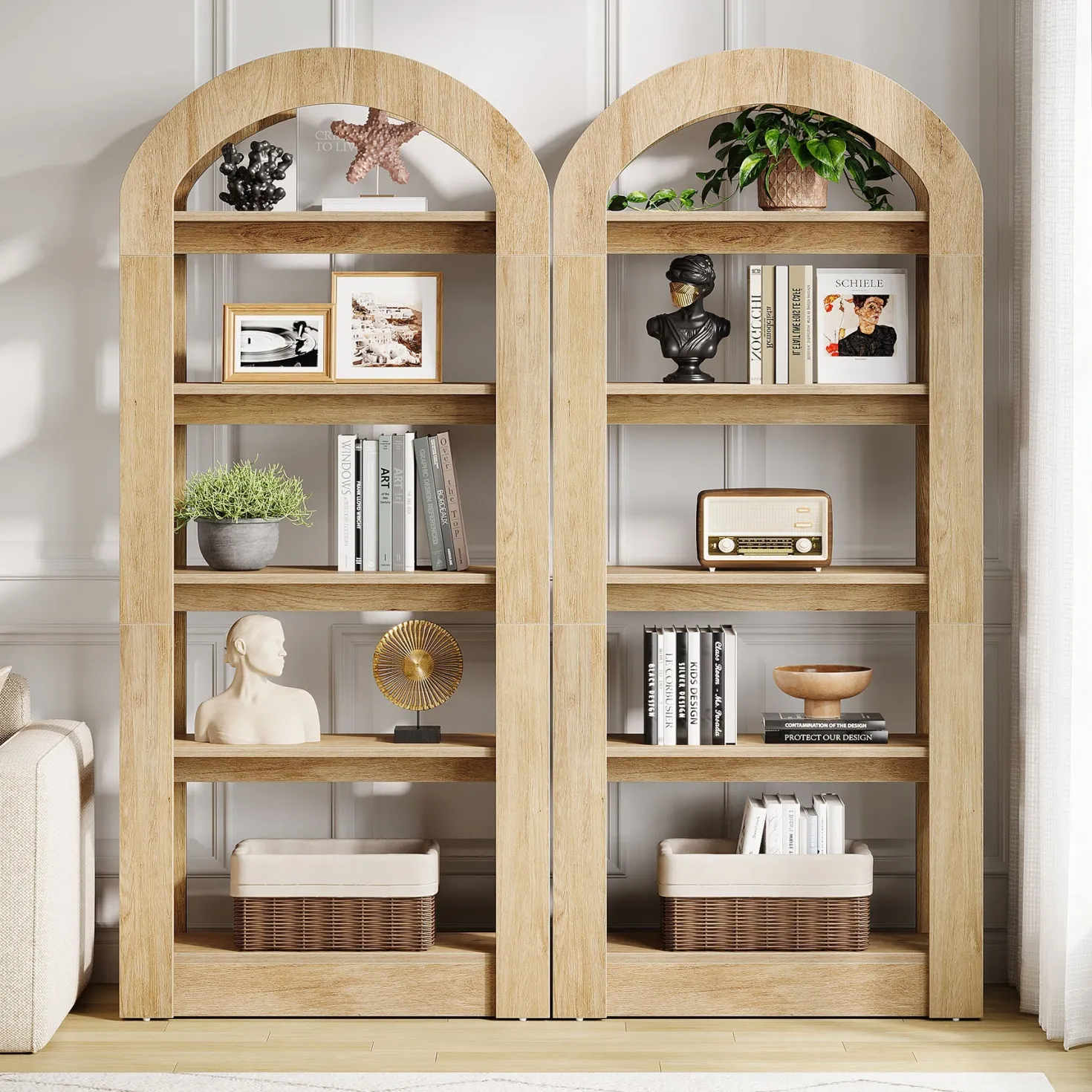 5-Tier Arched Bookshelf, Tall Bookcase Display Shelf for Living Room