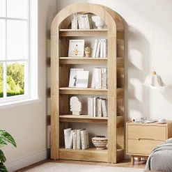 5-Tier Arched Bookshelf, Tall Bookcase Display Shelf for Living Room