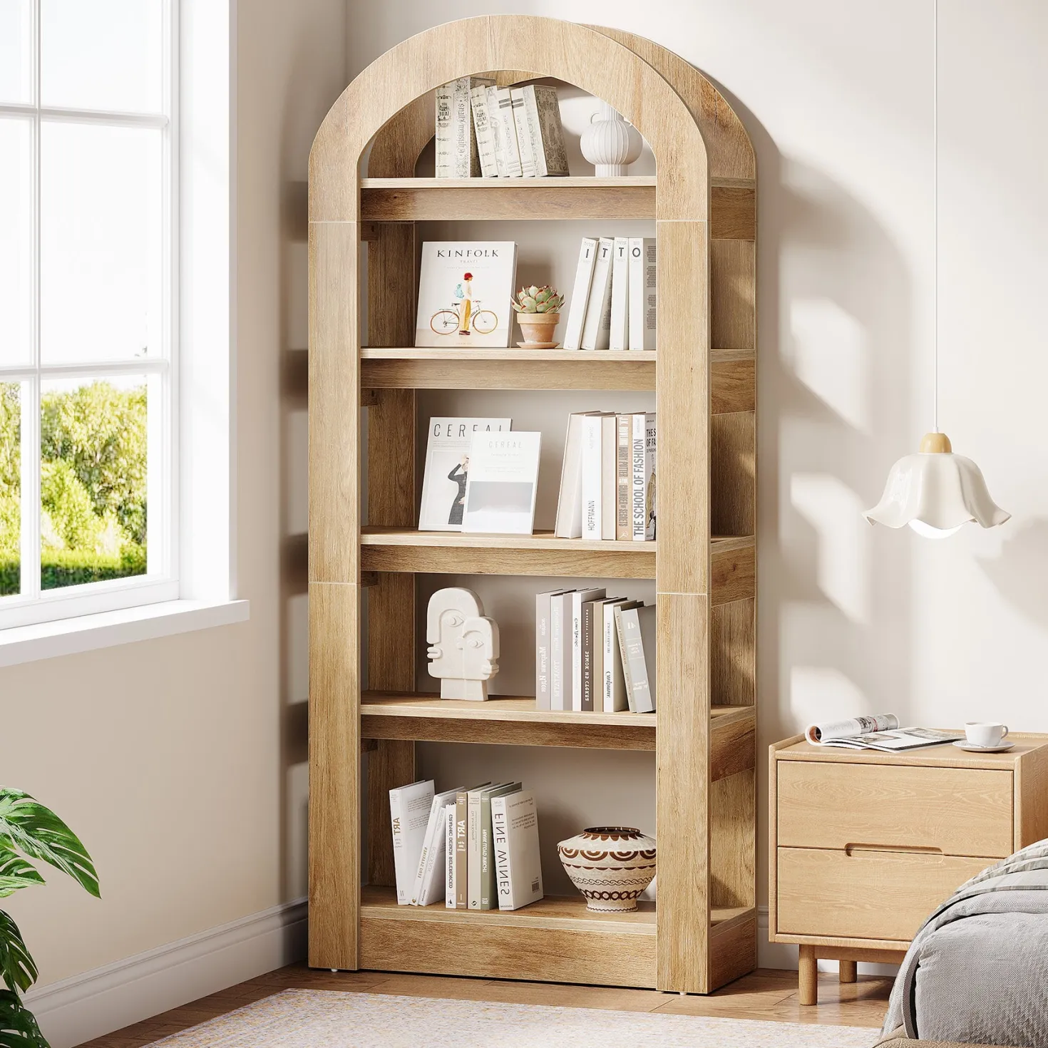 5-Tier Arched Bookshelf, Tall Bookcase Display Shelf for Living Room