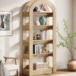 5-Tier Arched Bookshelf, Tall Bookcase Display Shelf for Living Room