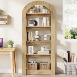 5-Tier Arched Bookshelf, Tall Bookcase Display Shelf for Living Room