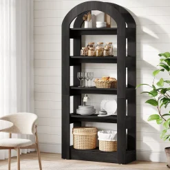 5-Tier Arched Bookshelf, Tall Bookcase Display Shelf for Living Room