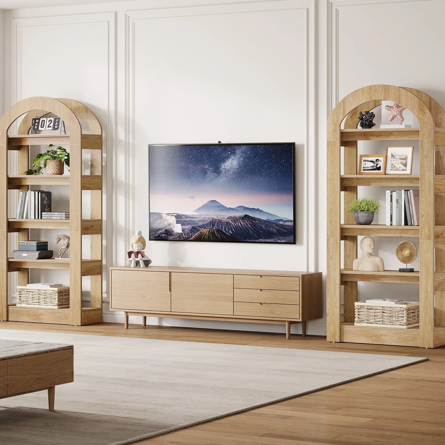 5-Tier Arched Bookshelf, Tall Bookcase Display Shelf for Living Room