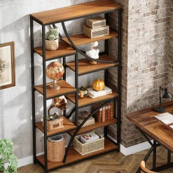 9-Tier Bookcase, 70.87" Industrial Etagere Bookshelf with Open Shelf