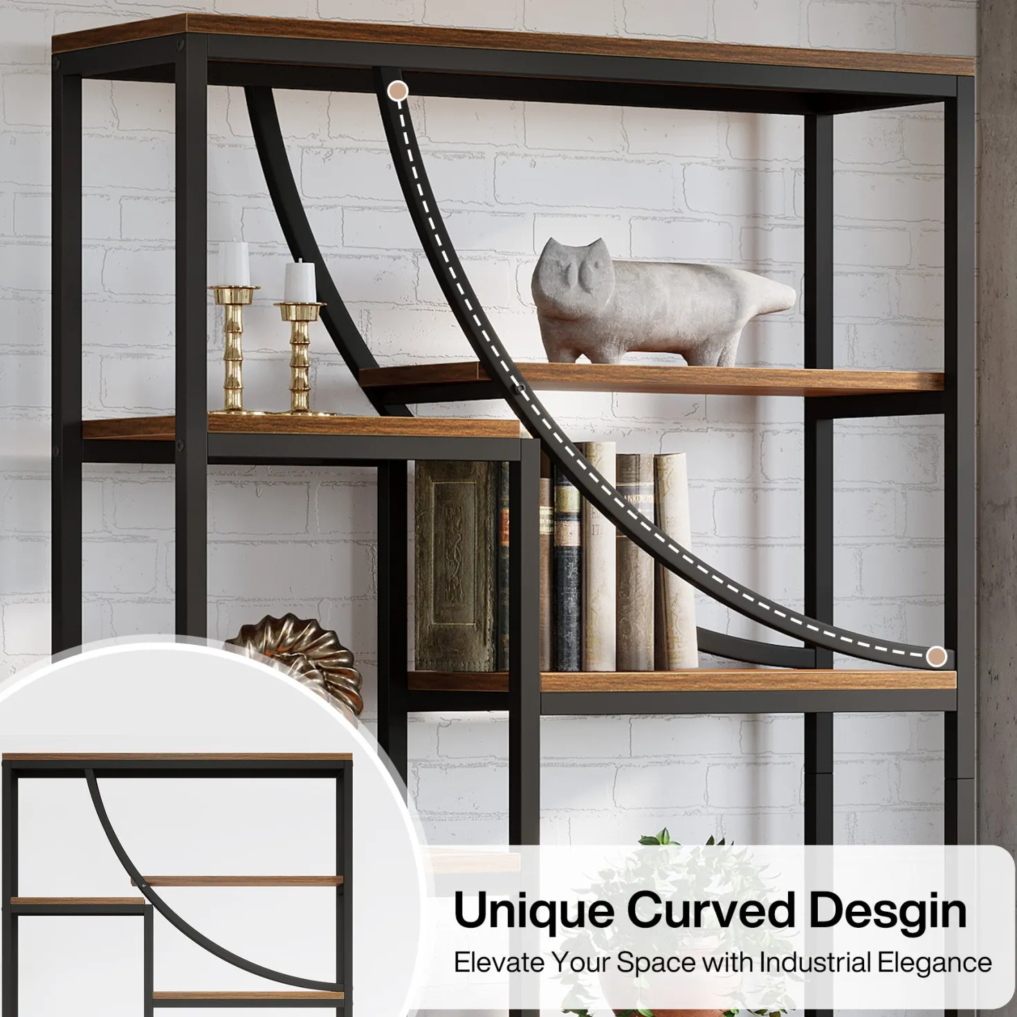 9-Tier Bookcase, 70.87" Industrial Etagere Bookshelf with Open Shelf