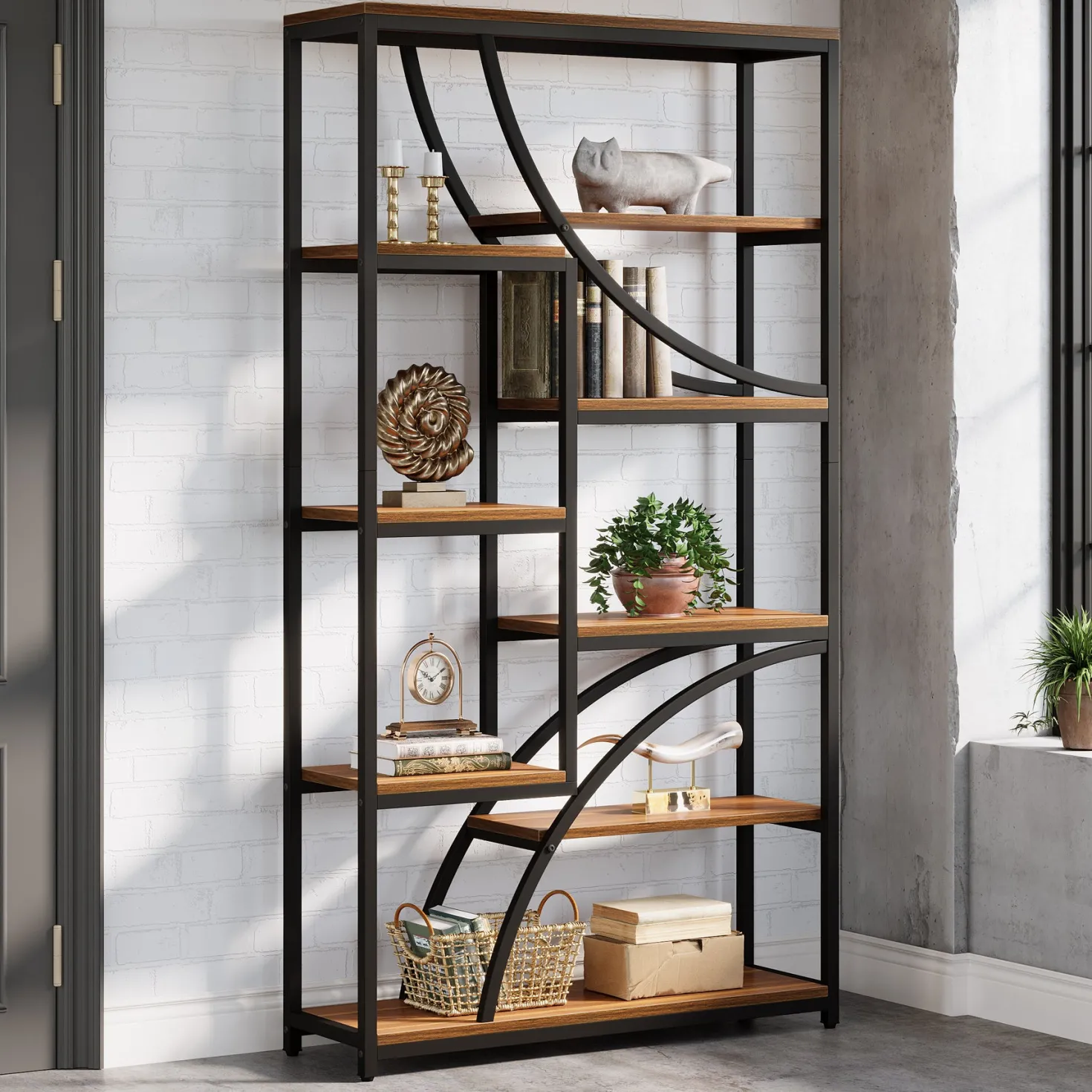 9-Tier Bookcase, 70.87" Industrial Etagere Bookshelf with Open Shelf