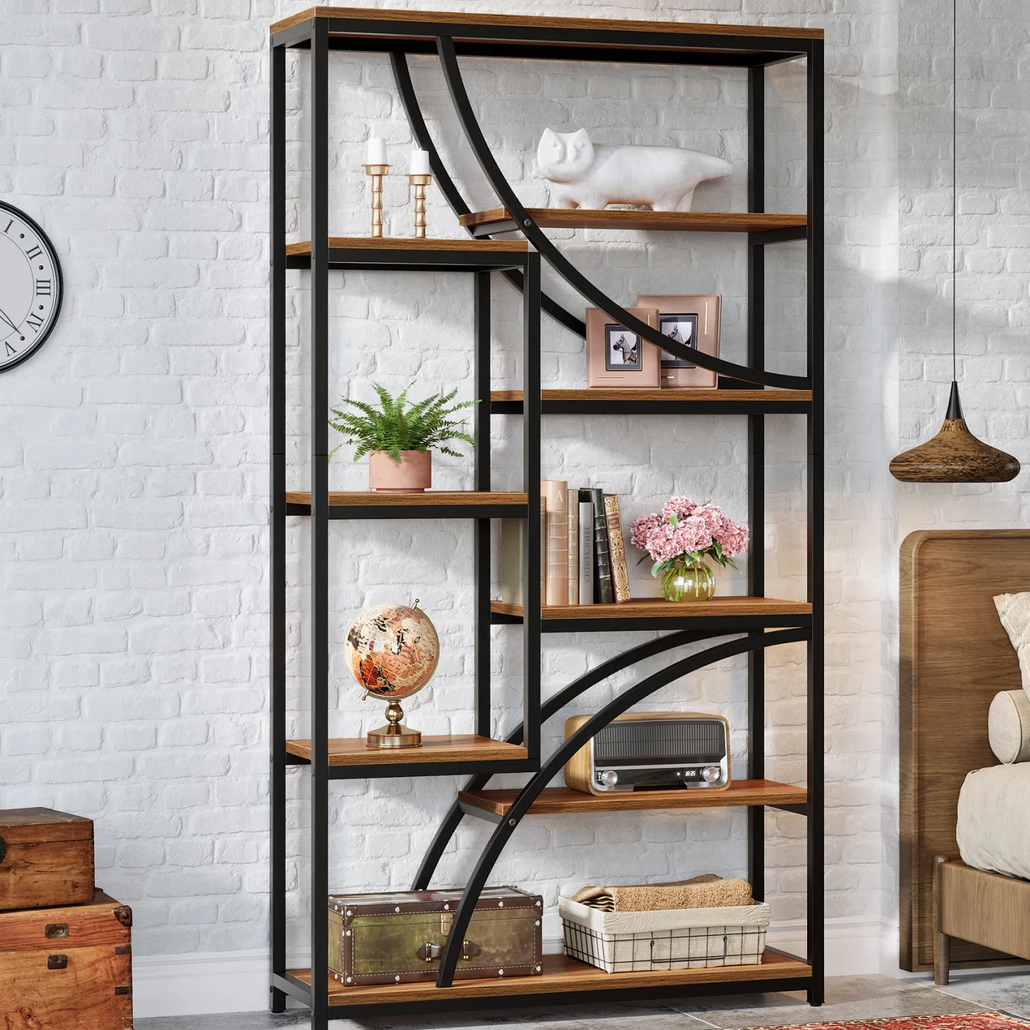 9-Tier Bookcase, 70.87" Industrial Etagere Bookshelf with Open Shelf