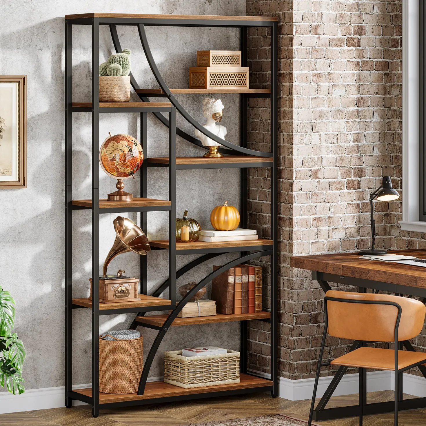 9-Tier Bookcase, 70.87" Industrial Etagere Bookshelf with Open Shelf