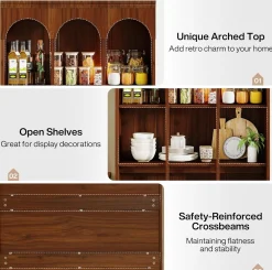 5-Tier Bookcase, 70.9" Tall Arched Bookshelf Open Shelving Unit