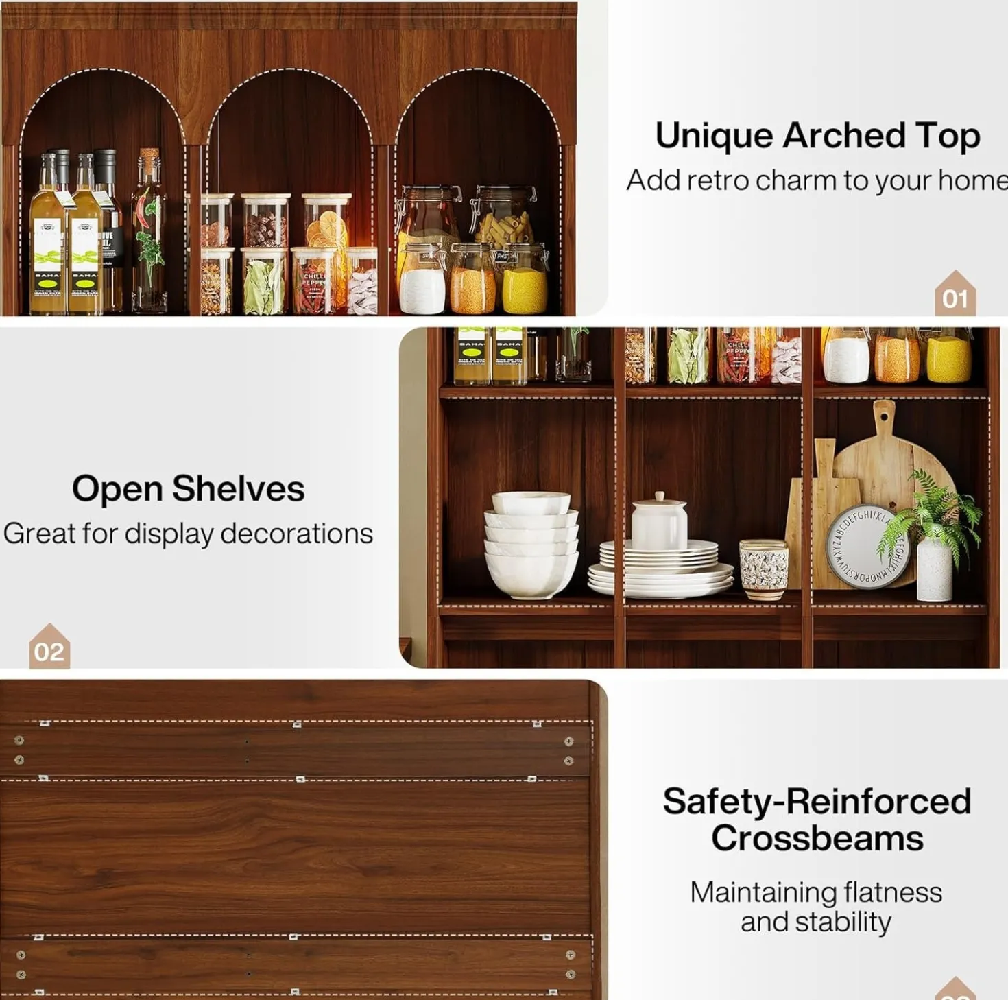 5-Tier Bookcase, 70.9" Tall Arched Bookshelf Open Shelving Unit