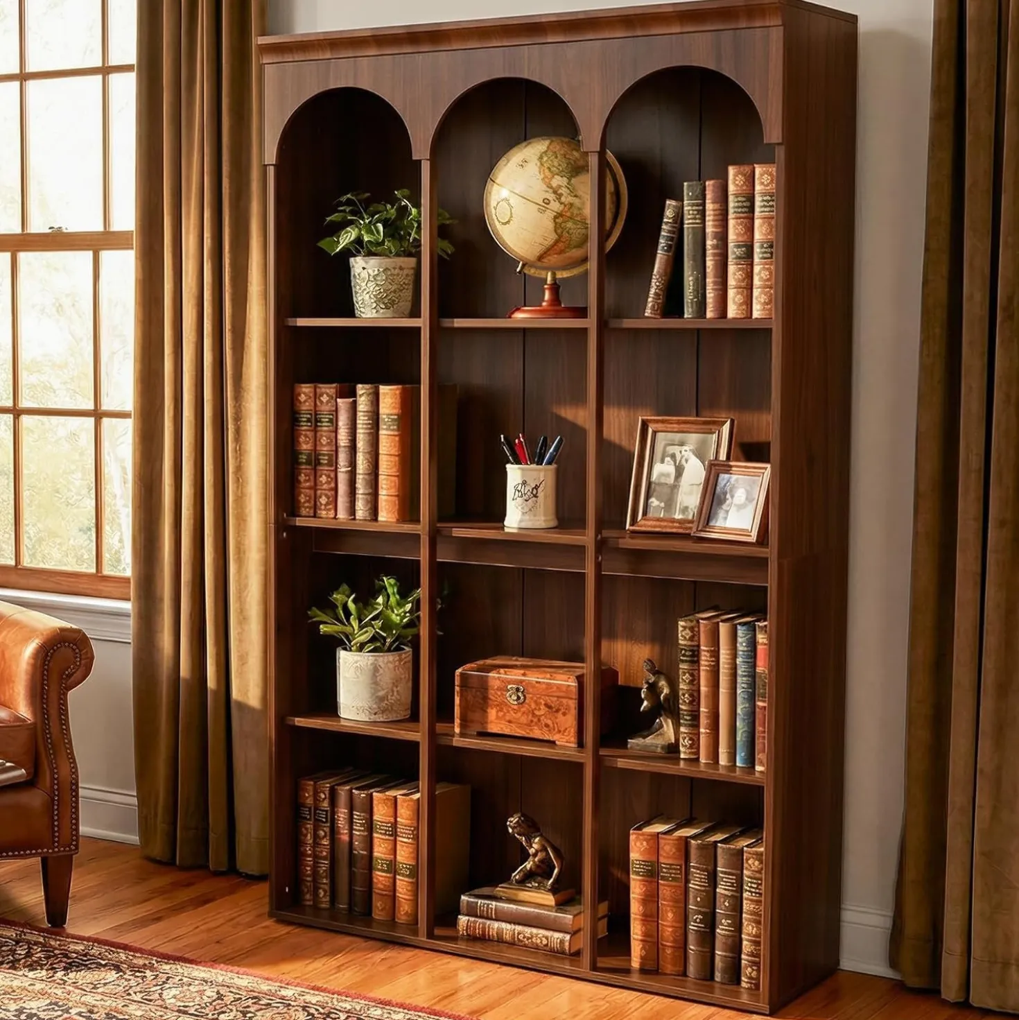 5-Tier Bookcase, 70.9" Tall Arched Bookshelf Open Shelving Unit