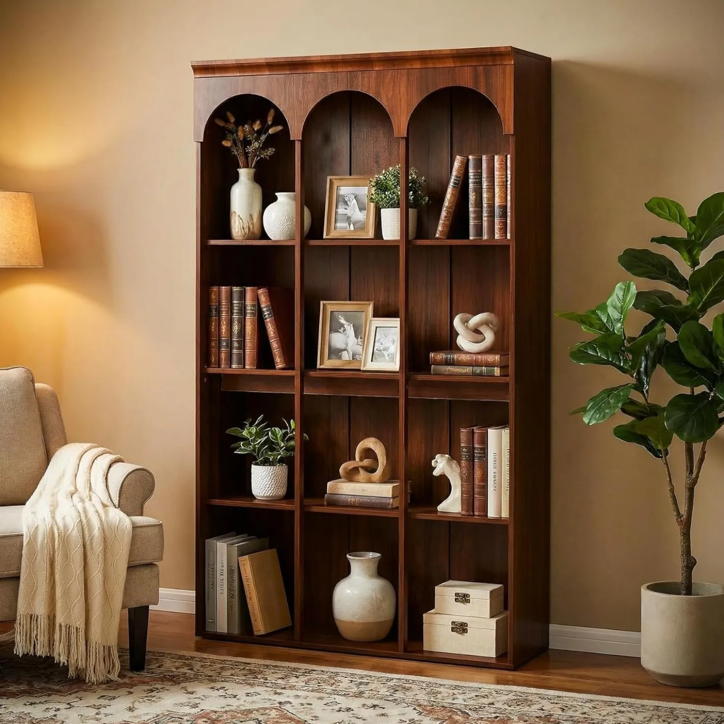5-Tier Bookcase, 70.9" Tall Arched Bookshelf Open Shelving Unit